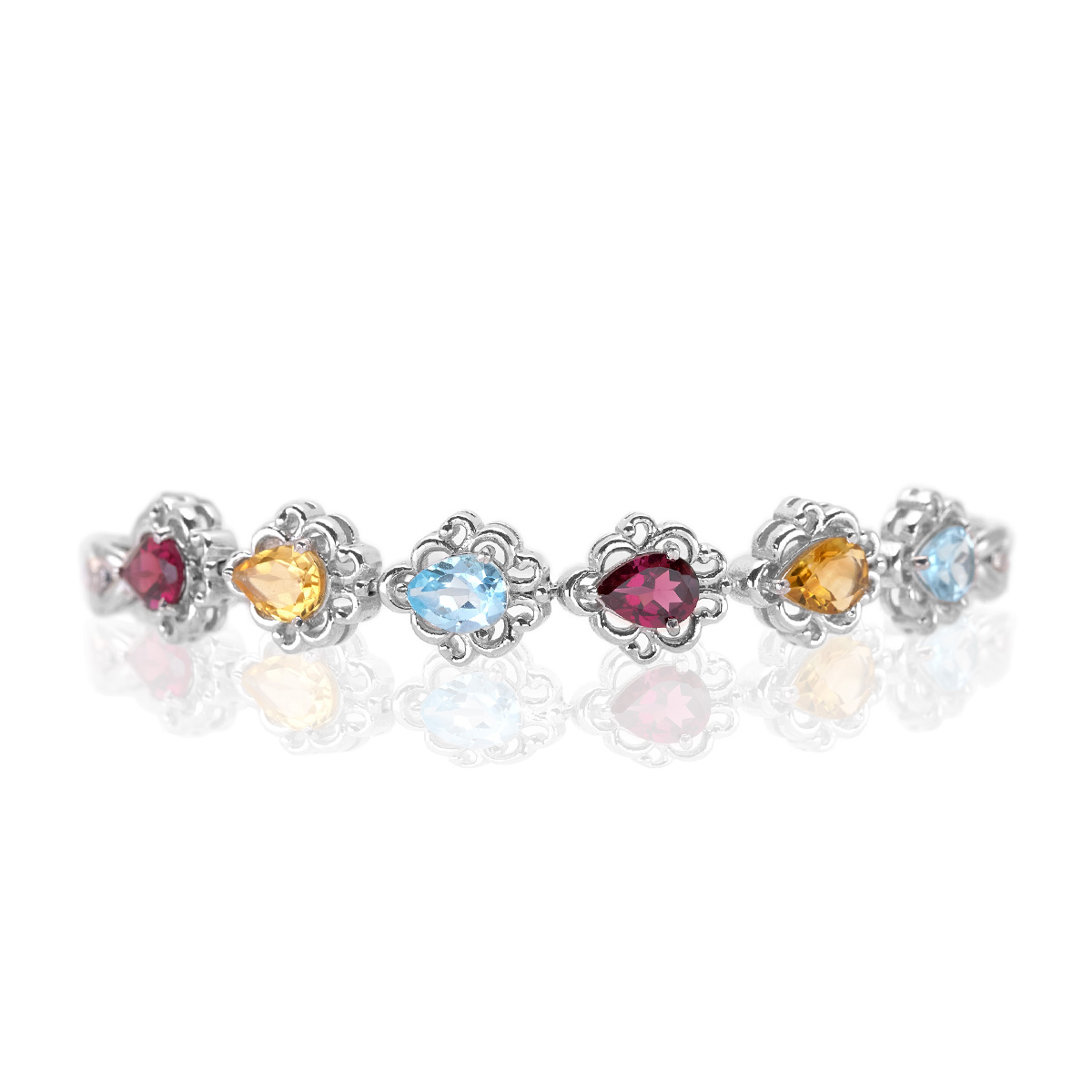 Bracelet argent rhodolite, citrine, topaze bleue Anastasia